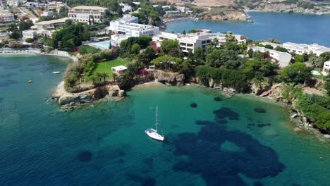 Agia-Pelagia-seaside-resort-and-bay-in-the-Greek-island-of-Crete,-aerial-view