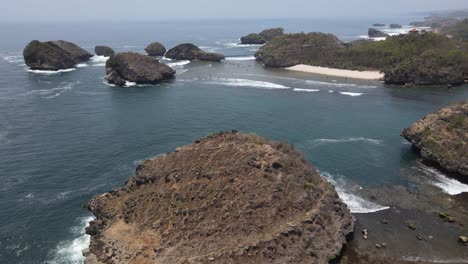 Aerial-view-of-Kasap-beach-located-in-Pacitan,-Indonesia