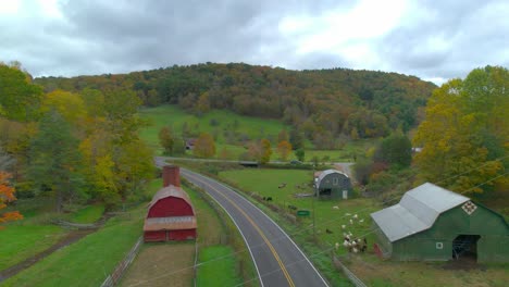 Drone-flying-over-barn-in-the-countryside