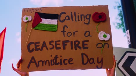 Cartel-De-Protesta-&quot;pidiendo-Un-Alto-El-Fuego-El-Día-Del-Armisticio&quot;-En-La-Marcha-Nacional-Por-Palestina-Y-Gaza-En-Londres-El-Día-Del-Recuerdo