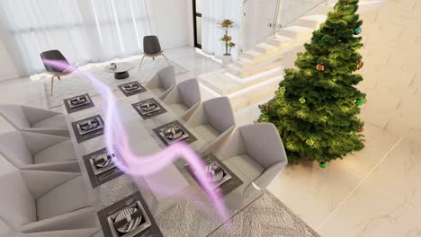 Toma-Vertical-De-Una-Mesa-De-Comedor-Y-Un-árbol-De-Navidad:-Diseño-Interior-Animado.