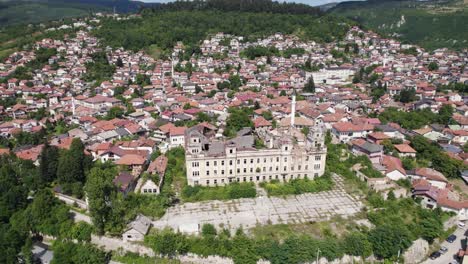 Aerial-orbit-Jajce-military-barracks-in-Sarajevo-on-a-sunny-summer-day