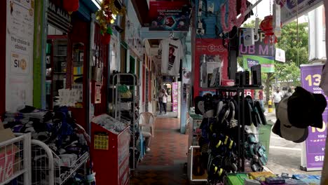 POV-Walking-Along-Parade-Of-Shops-Along-Kerbau-Road-In-LIttle-India,-Singapore