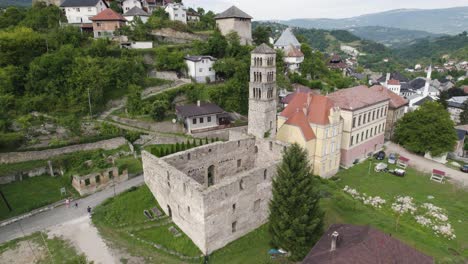 Jajce-Bosnia,-Saint-Mary's-Church-Aerial-Panoramic-View