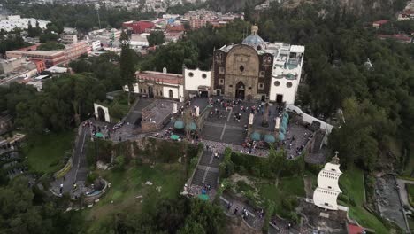 Aerial-Video,-Capilla-Del-Cerrito-In-The-Villa-Basilica-De-Guadalupe,-Mexico-City