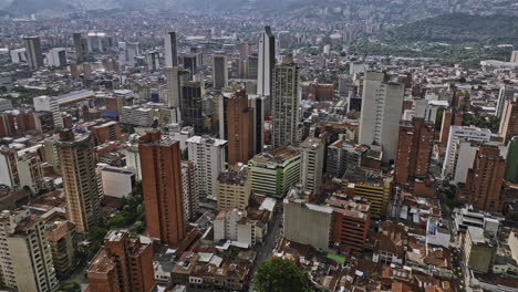 Medellin-Colombia-Aerial-v47-birds-eye-view-flyover-La-Candelaria-capturing-downtown-cityscape-of-business-center,-high-rise-buildings-and-busy-street-traffics---Shot-with-Mavic-3-Cine---November-2022