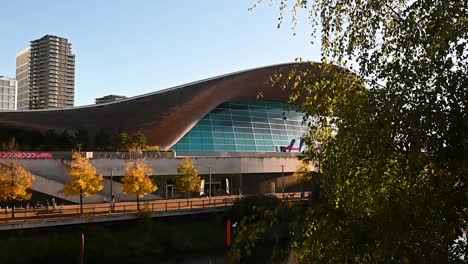 View-towards-the-London-Aquatics-Pool,-Stratford,-United-Kingdom