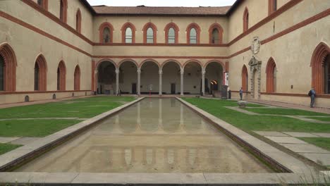 Inner-Yard-of-Sforzesco-Castle-with-Water-Pool
