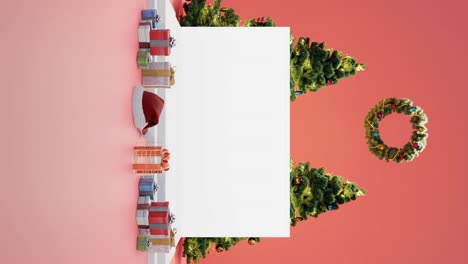 Festive-Holiday-Display-with-Christmas-Decorations-mockup-red-background-vertical