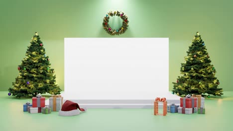 Festliche-Feiertagsanzeige-Mit-Weihnachtsdekorationsmodell-Auf-Grünem-Hintergrund