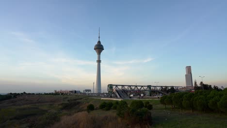 Istanbul,-Turkey,-November-10,-2023,-E5-Highway,-Tuyap-Tower-during-sunset,-Exhibition-City,-Beylikduzu,-Buyukcekmece