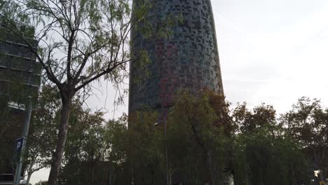 Streets-of-Barcelona-Spain-Le-Clot-Neighborhood-with-Glories-Tower-Skyscraper-Landmark