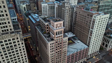 Aerial-view-of-skyscrapers-in-Loop-and-quiet-streets-of-Michigan-Ave-in-Chicago