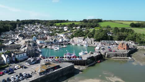 Padstow-Cornwall-UK-panning-drone-,-aerial-,-view-from-air-4K