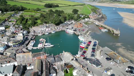 Padstow-Cornwall-UK-drone-,-aerial-,-high-angle-summer-blue-sky