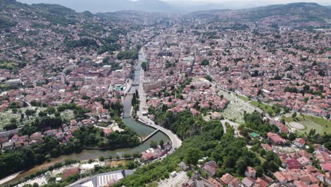 Panorama-aerial-of-beautiful-multicultural-balkan-city-Sarajevo-on-summer-day