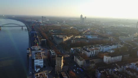 A-pan-drone-shot-from-the-Rhein-to-the-cityscape-of-Cologne