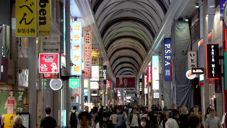 Looking-Along-Hondori-shopping-Arcade-With-Crowds-Of-People-Walking-Through-In-The-Evening