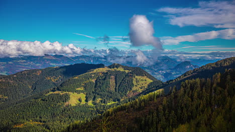 Time-lapse-of-clouds-moving-over-mountains,-autumn-day-in-the-Bavarian-highlands