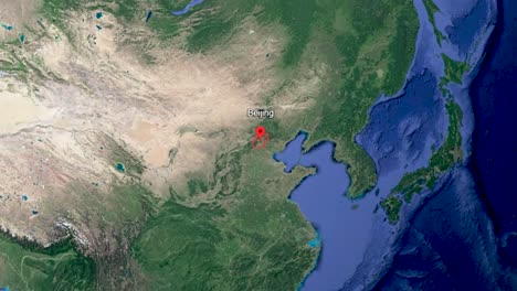 Beijing-China,-Map-Destination-Point,-Graphics-Animation-Media,-Earth-Application-Video