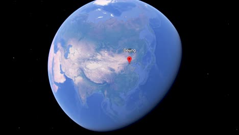 Destino-De-Beijing-China-En-El-Mapa,-Medios-De-Animación-De-Gráficos-De-Google-Earth.
