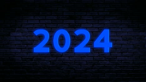 Zahl-2024-Blaue-Neon-Animationsgrafiken-Auf-Ziegelwandhintergrund