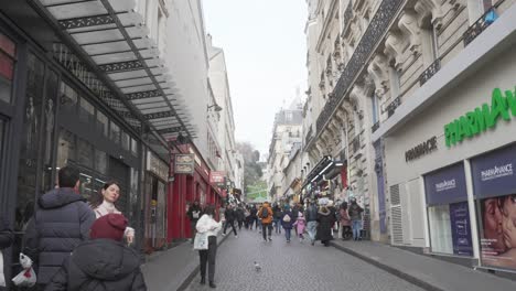 Pedestrian-street-with-shops-in-Paris