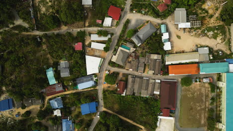Aerial-Birds-Eye-:-Small-Remote-Village-In-Surat-Thani,-Southern-Thailand
