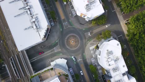 Angled-view-above-traffic-circle-roundabout-in-Brisbane-suburb-Australia