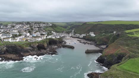 Fishing-port-Port-Isaac-Cornwall-UK-drone-,-aerial-,-view-from-air