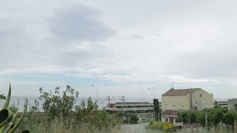 The-train-is-passing-by-behind-the-sea-shore