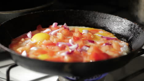 Freír-El-Huevo-En-Una-Sartén-Añadiendo-Rodajas-De-Cebolla