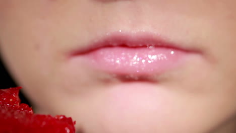 Schöne-Rosa-Lippen-Mit-Erdbeere