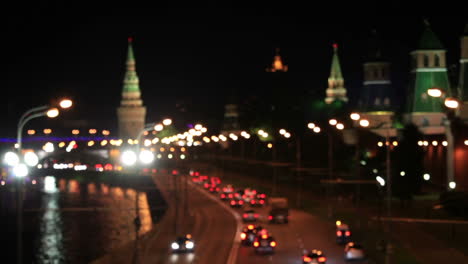 Kremlin-De-Moscú-Por-La-Noche-Luces-Bokeh