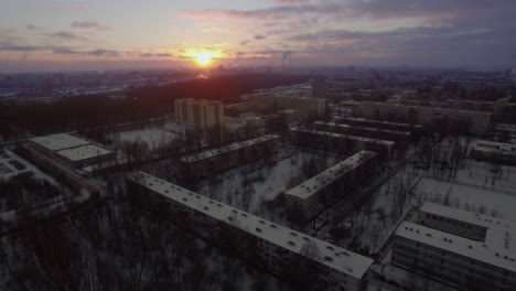 Aerial-city-view-in-winter-at-sunrise-St-Petersburg-Russia