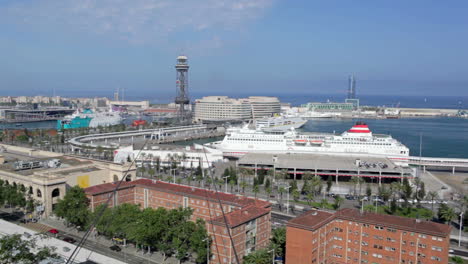 Barcelona-Verkehr-Zeitraffer-Seilbahn-Schiffe-Autos