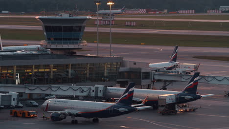Aviones-En-La-Terminal-D-Del-Aeropuerto-Sheremetyevo-De-Moscú.