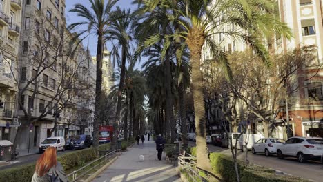 Valencian-cityscape-with-tree-lined-walkway-Spain