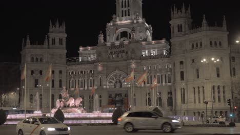 Plaza-De-Cibeles-Con-El-Ayuntamiento-En-La-Noche-Madrid-España