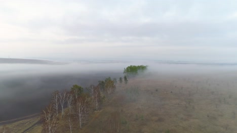 Vista-Aérea-Del-Paisaje-Primaveral-En-La-Niebla