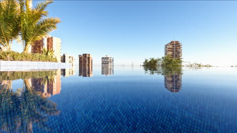 Agua-Clara-De-La-Piscina-Exterior-Con-Vistas-A-La-Ciudad-Y-Al-Cielo.