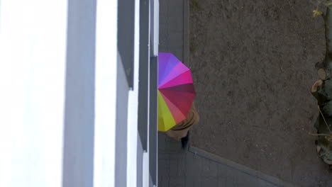 Mann-Und-Frau-Unter-Buntem-Regenschirm
