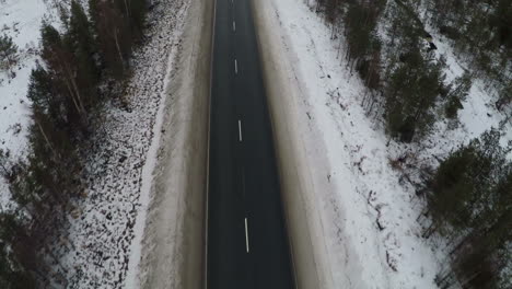 Aerial-shot-of-empty-winter-road