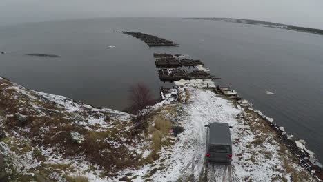 Aerial-shot-of-minivan-in-Rabocheostrovsk-Karelia