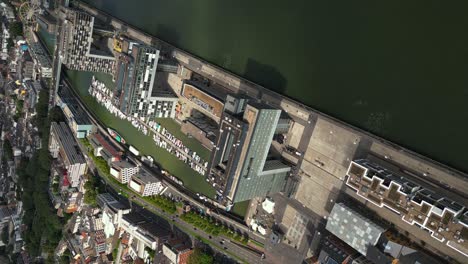 City-of-Cologne-in-Germany-and-vertical-footage-of-the-banks-of-the-Rhine