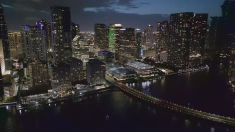 Aerial-of-Downtown-Modern-American-City-Miami-at-night-in-Florida