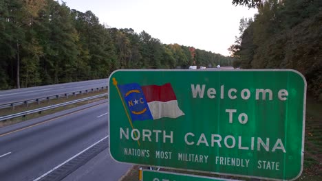 Welcome-to-North-Carolina-state-sign-along-interstate-highway