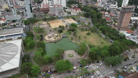 Drone-video-of-Parque-Ramiro-Ruediger,-public-park-in-the-city-of-Blumenau,-Santa-Catarina,-Brazil