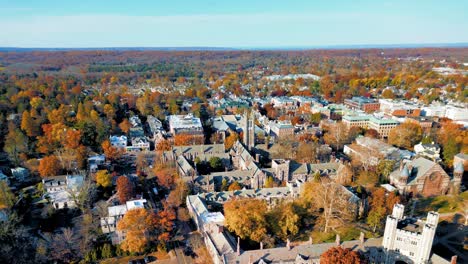 Beautiful-Foliage-of-New-England,-Golden-Fall-Landscape,-Princeton-University,-Ivy-League-Campus