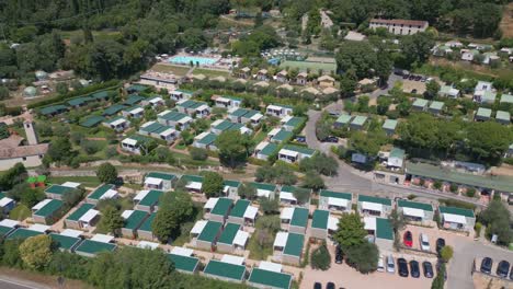 Aerial-View-of-La-Rocca-Camping-in-Lake-Garda,-Italy
